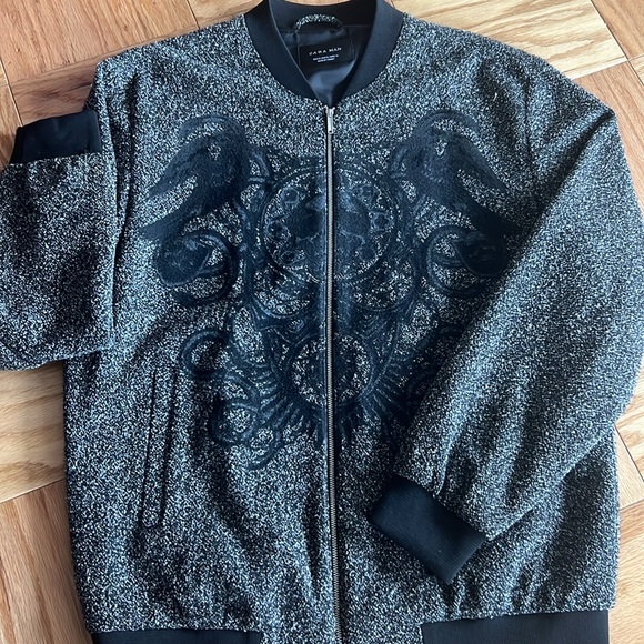 ZARA Mouline Bomber Jacket XL - Picture 2 of 4